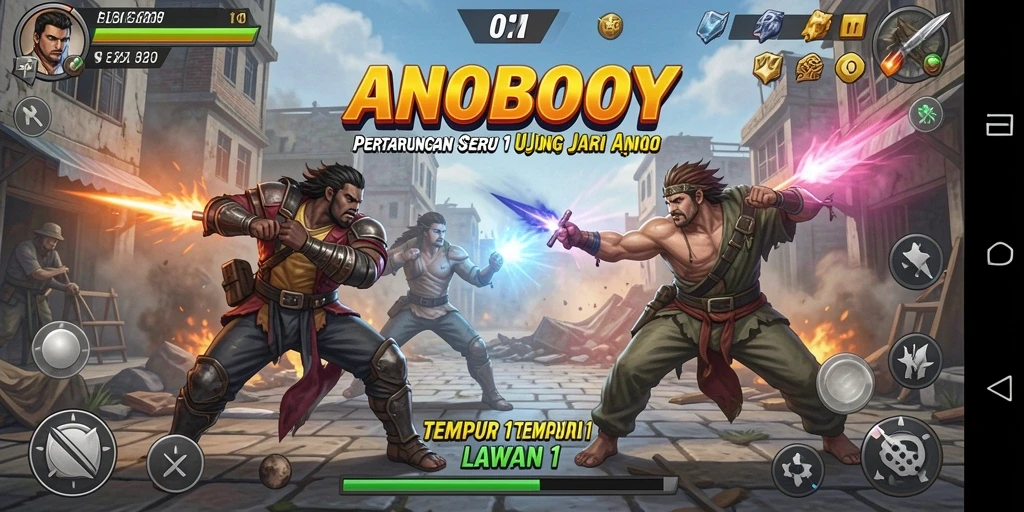 Tampilan antarmuka ANOBOY saat pertarungan 1 lawan 1 yang mendebarkan.