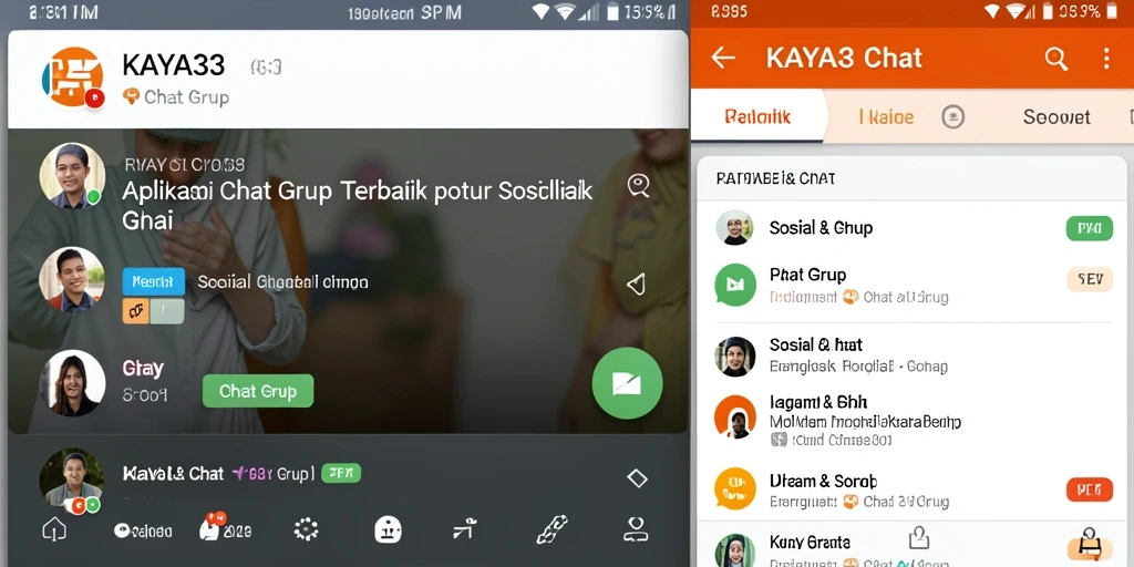 Screenshot antarmuka KAYA33 menampilkan fitur Chat Grup yang interaktif.