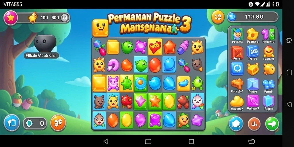 Tampilan antarmuka VITA555 menunjukkan elemen puzzle yang cerah dan menarik.